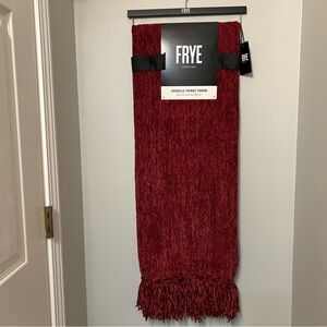 NWT FRYE Chenille Fringe Oversized Red Throw Blanket 50" x 70" Reversible Maroon